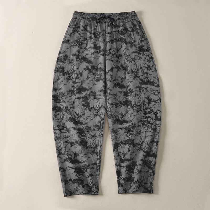 Buddha Stones Pantalones de hombre de algodón puro con estampado de camuflaje mármol oscuro, cordón ajustable y corte cónico, con bolsillos. - image 13