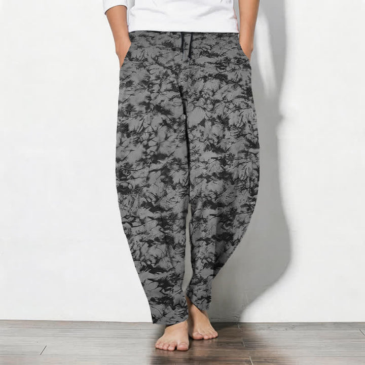 Buddha Stones Pantalones de hombre de algodón puro con estampado de camuflaje mármol oscuro, cordón ajustable y corte cónico, con bolsillos. - Negro - US/UK/AU50, EU60 (5XL) - image 11