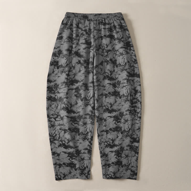 Buddha Stones Pantalones de hombre de algodón puro con estampado de camuflaje mármol oscuro, cordón ajustable y corte cónico, con bolsillos. - image 14