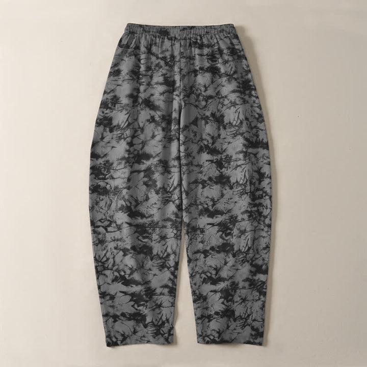 Buddha Stones Pantalones de hombre de algodón puro con estampado de camuflaje mármol oscuro, cordón ajustable y corte cónico, con bolsillos. - image 14