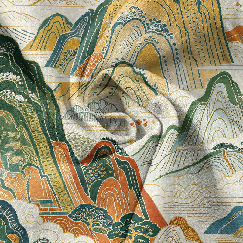 Buddha Stones Camisa de manga corta con medio botón y estampado abstracto de paisaje montañoso para hombre, de algodón. - image 2