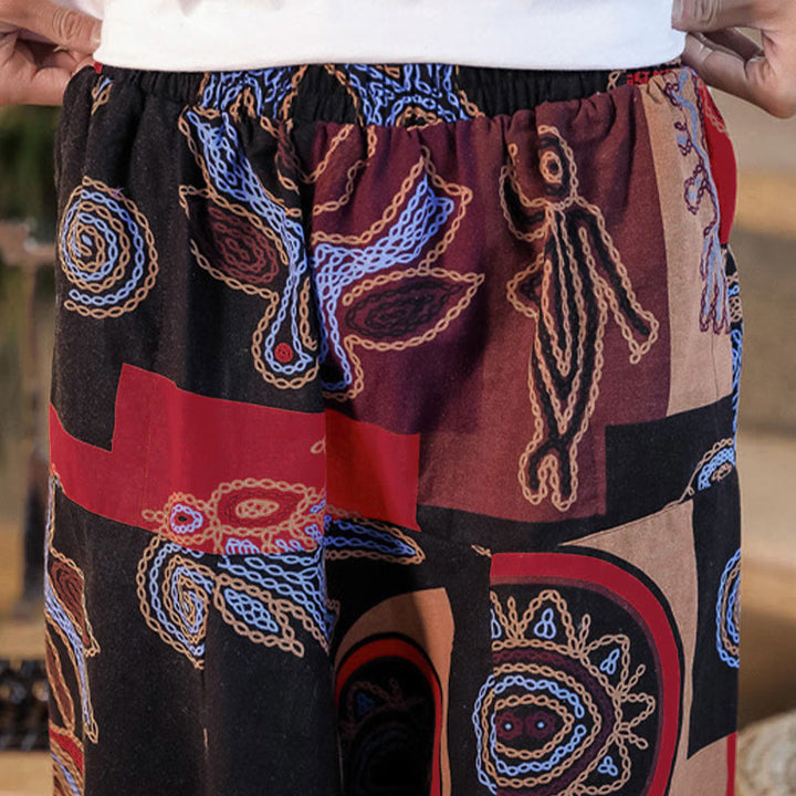 Pantalones harem cortos para hombre con estampado floral y de cuadrícula de Buddha Stones, con bolsillos. - image 9