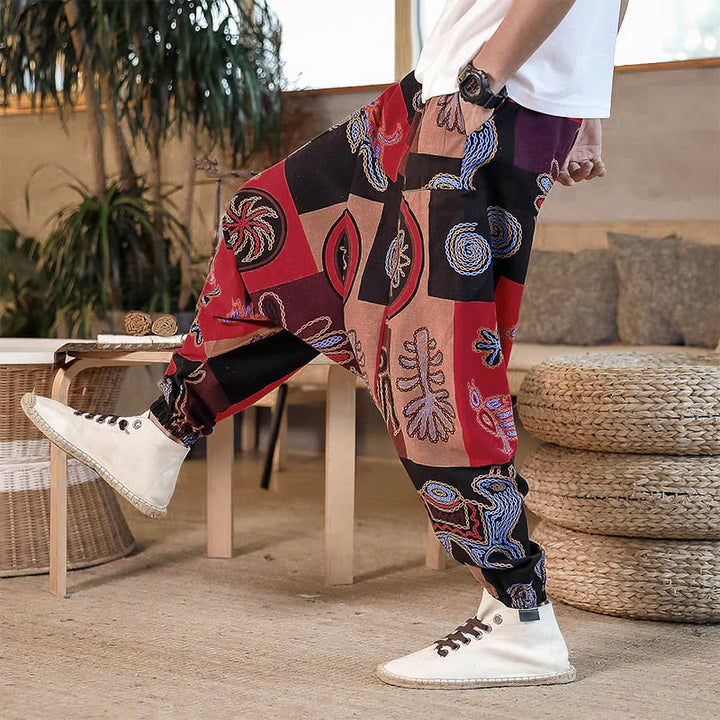 Pantalones harem cortos de algodón para hombre con estampado floral y de Buddha Stones, con bolsillos. - image 4