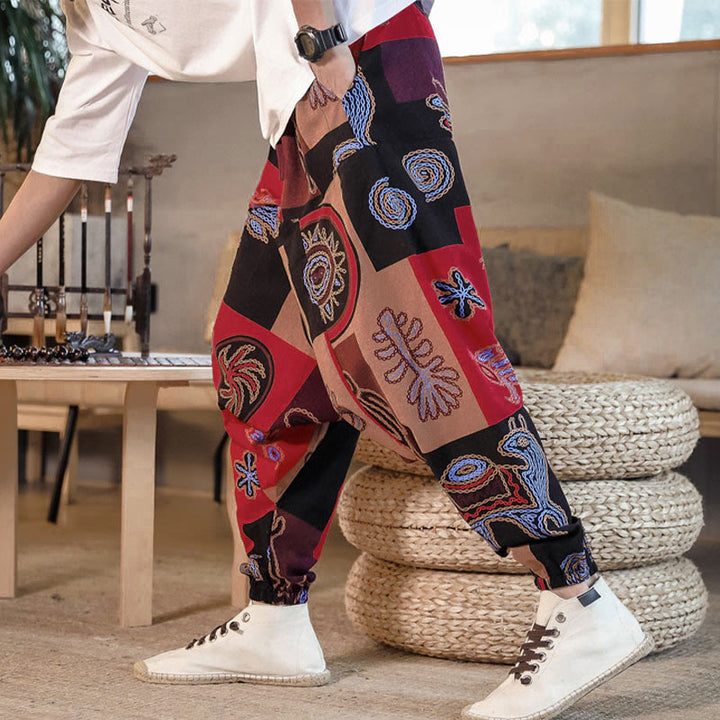 Pantalones harem cortos de algodón para hombre con estampado floral y de Buddha Stones, con bolsillos. - image 3