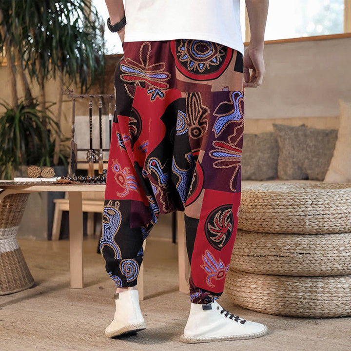 Pantalones harem cortos para hombre con estampado floral y de cuadrícula de Buddha Stones, con bolsillos. - image 7