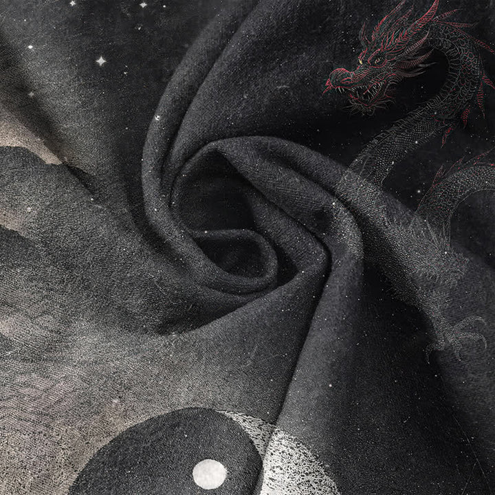 Buddha Stones Camisa de manga corta con medio botón para hombre, de algodón, con estampado de nubes Yin Yang. - image 4