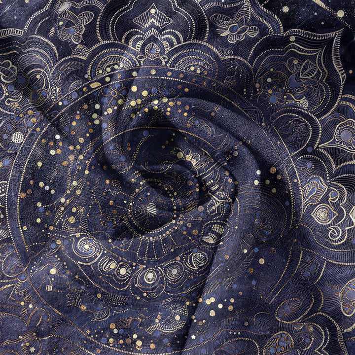 Buddha Stones Camisa de manga corta con medio botón para hombre, de algodón, con estampado de mandala dorado y galaxia. - image 4