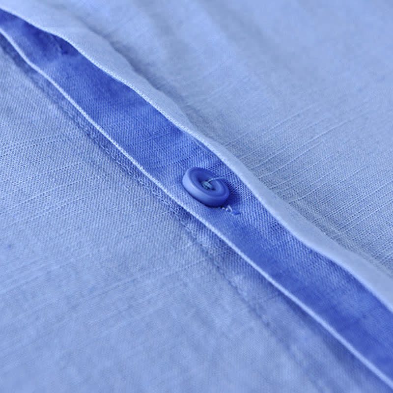 Buddha Stones Camisa de manga larga para hombre, estilo casual de primavera, con cuello mandarín y botones, de algodón y lino liso. - image 15