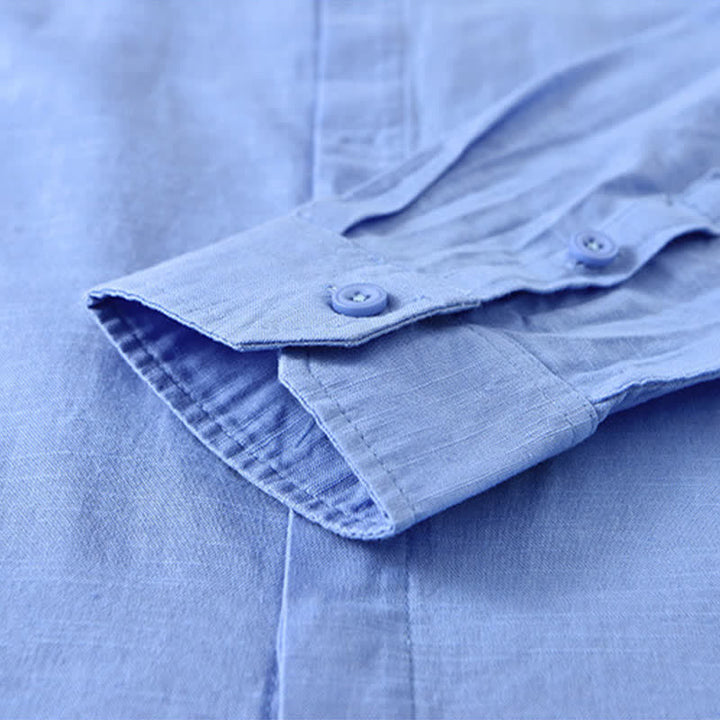 Buddha Stones Camisa de manga larga para hombre, estilo casual de primavera, con cuello mandarín y botones, de algodón y lino liso. - image 16