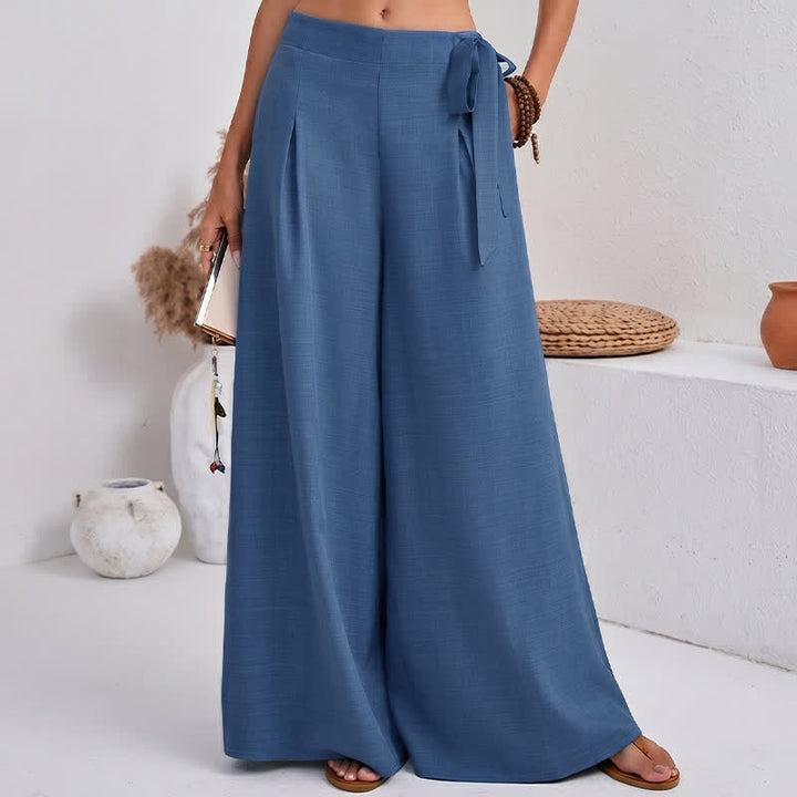 Pantalones de mujer de pierna ancha con cordón ajustable y bolsillos, estilo retro informal de primavera con estampado de Buddha Stones . - Azul real - US14，UK/AU18，EU46 (2XL) - image 0