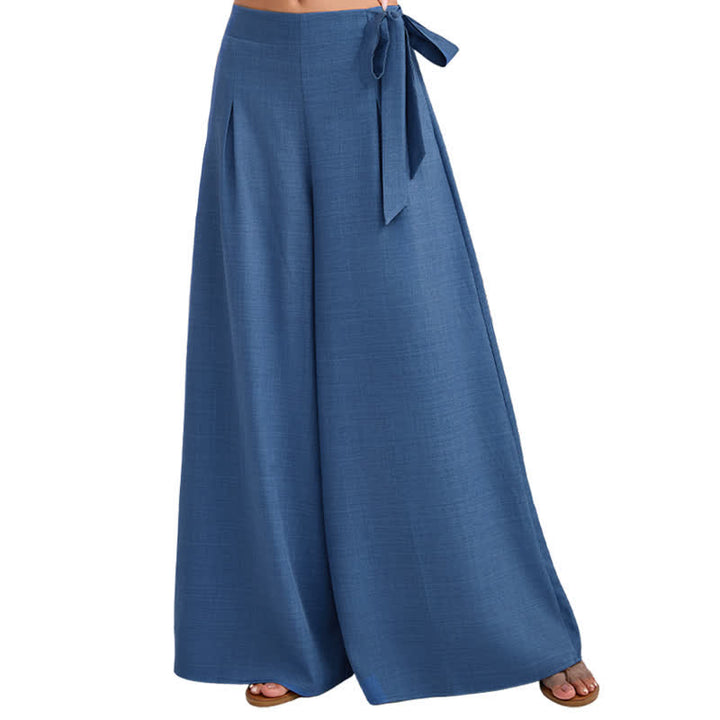 Pantalones de mujer de pierna ancha con cordón ajustable y bolsillos, estilo retro informal de primavera con estampado de Buddha Stones . - image 5