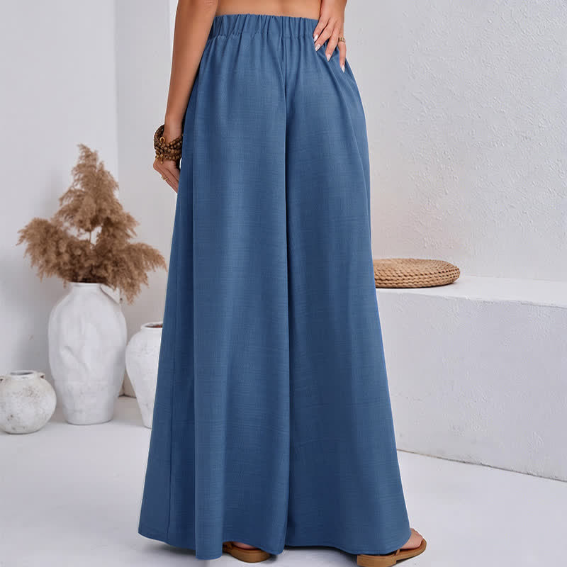 Pantalones de mujer de pierna ancha con cordón ajustable y bolsillos, estilo retro informal de primavera con estampado de Buddha Stones . - image 4