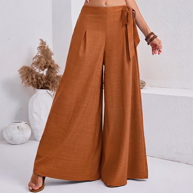 Pantalones de mujer de pierna ancha con cordón ajustable y bolsillos, estilo retro informal de primavera con estampado de Buddha Stones . - image 15