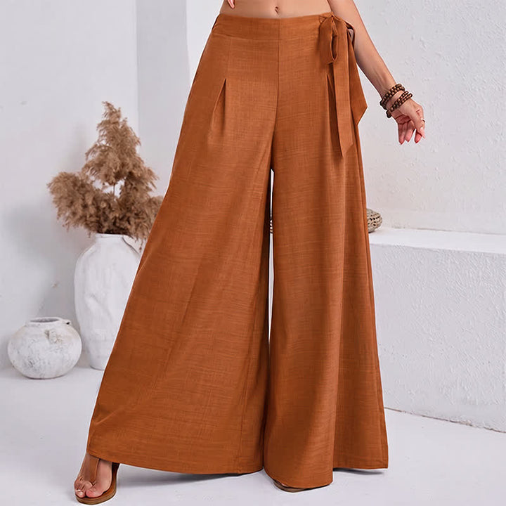 Pantalones de mujer de pierna ancha con cordón ajustable y bolsillos, estilo retro informal de primavera con estampado de Buddha Stones . - image 15