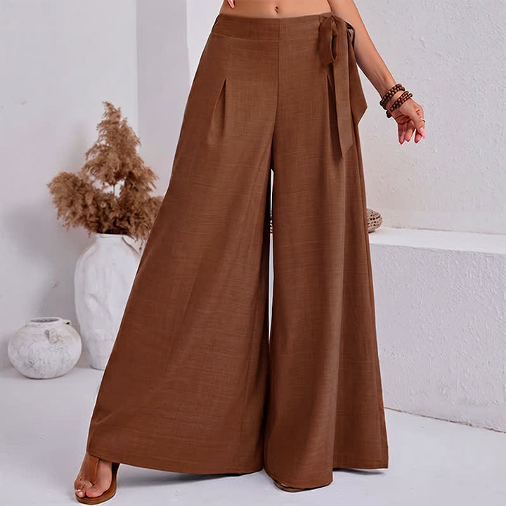 Pantalones de mujer de pierna ancha con cordón ajustable y bolsillos, estilo retro informal de primavera con estampado de Buddha Stones . - image 13