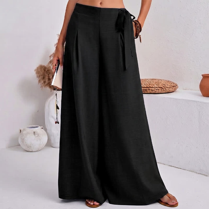 Pantalones de mujer de pierna ancha con cordón ajustable y bolsillos, estilo retro informal de primavera con estampado de Buddha Stones . - Negro - US14，UK/AU18，EU46 (2XL) - image 6