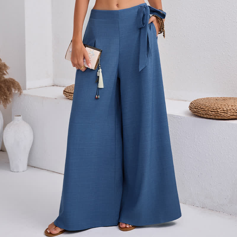 Pantalones de mujer de pierna ancha con cordón ajustable y bolsillos, estilo retro informal de primavera con estampado de Buddha Stones . - image 3