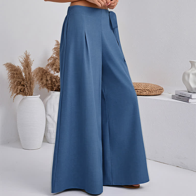 Pantalones de mujer de pierna ancha con cordón ajustable y bolsillos, estilo retro informal de primavera con estampado de Buddha Stones . - image 1