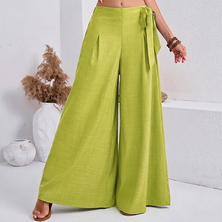 Pantalones de mujer de pierna ancha con cordón ajustable y bolsillos, estilo retro informal de primavera con estampado de Buddha Stones . - image 11