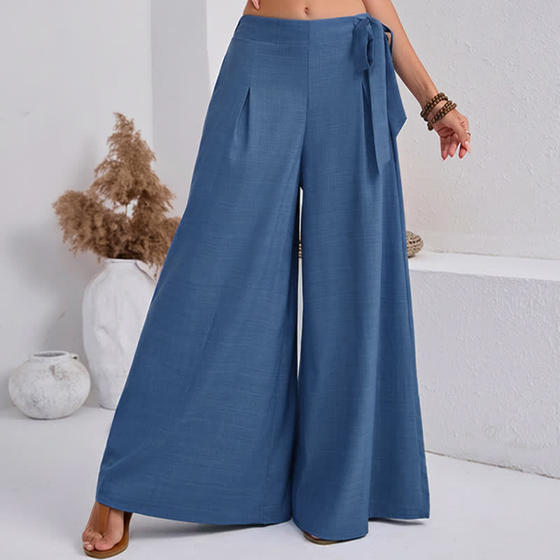 Pantalones de mujer de pierna ancha con cordón ajustable y bolsillos, estilo retro informal de primavera con estampado de Buddha Stones . - image 2