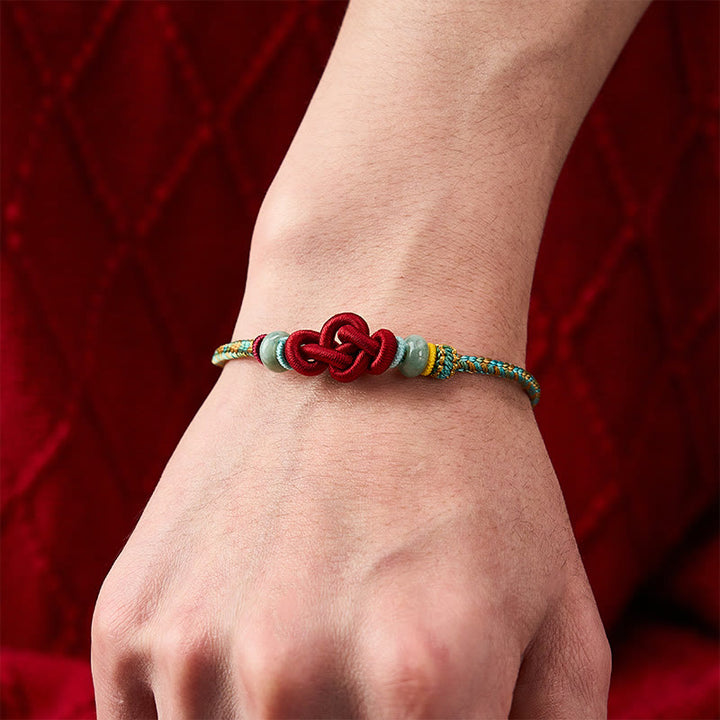 Buddha Stones Pulsera ajustable de jade con nudo Wenchang trenzado amarillo y verde, hecha a mano. - image 7