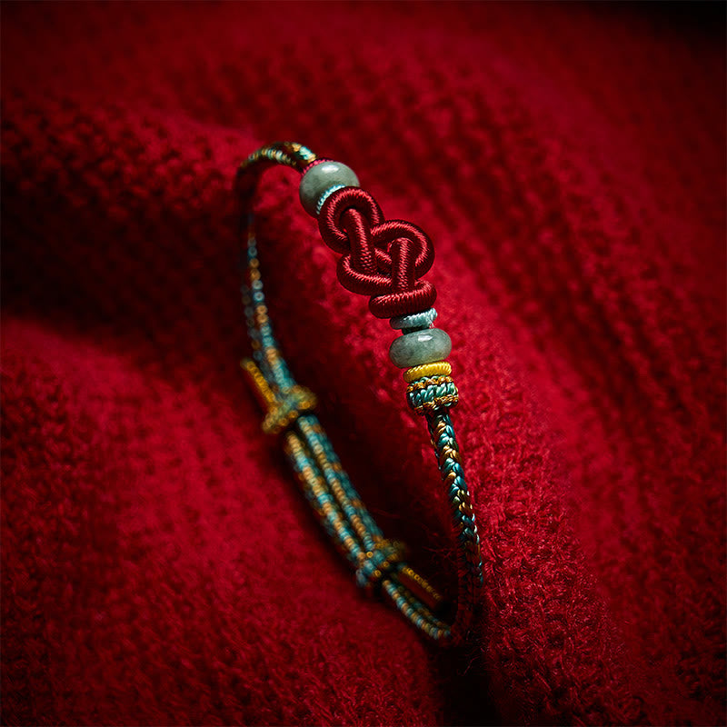 Buddha Stones Pulsera ajustable de jade con nudo Wenchang trenzado amarillo y verde, hecha a mano. - image 2