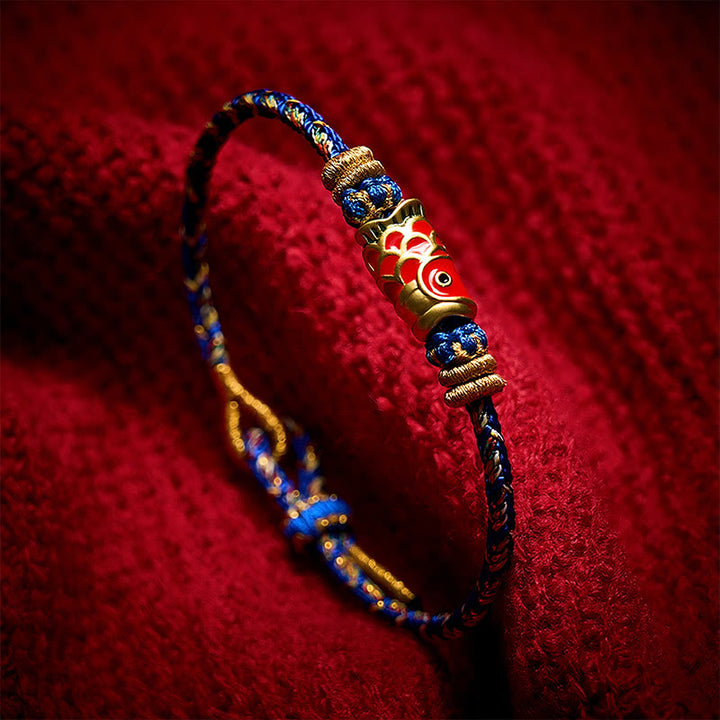 Buddha Stones Pulsera de hilo tejida a mano con diseño de pez koi para la buena suerte - image 17