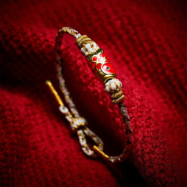 Buddha Stones Pulsera de hilo tejida a mano con diseño de pez koi para la buena suerte - image 23