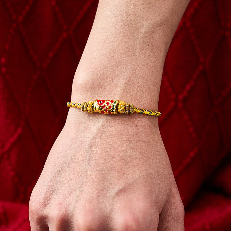Buddha Stones Pulsera de hilo tejida a mano con diseño de pez koi para la buena suerte - image 21