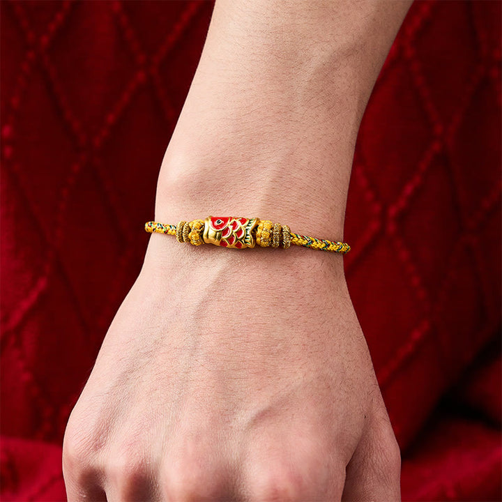 Buddha Stones Pulsera de hilo tejida a mano con diseño de pez koi para la buena suerte - image 21