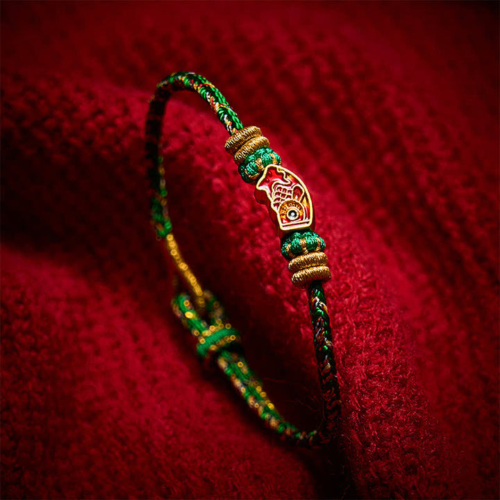 Buddha Stones Pulsera de cuerda tejida a mano con diseño de pez koi. - image 3