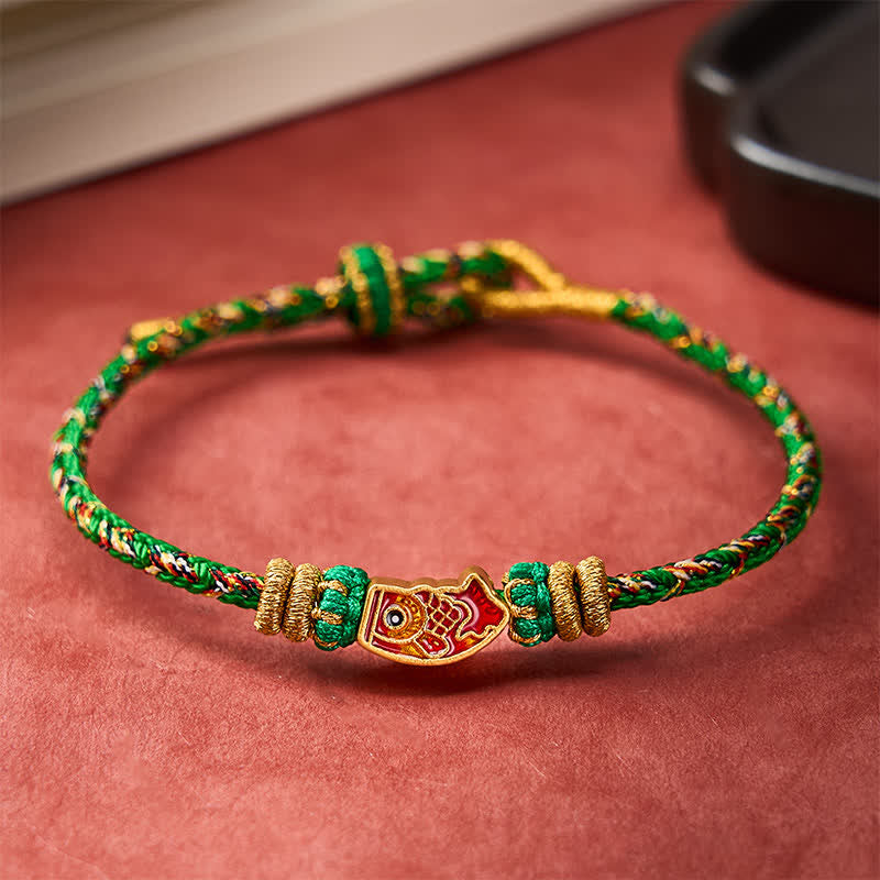 Buddha Stones Pulsera de cuerda tejida a mano con diseño de pez koi. - image 2