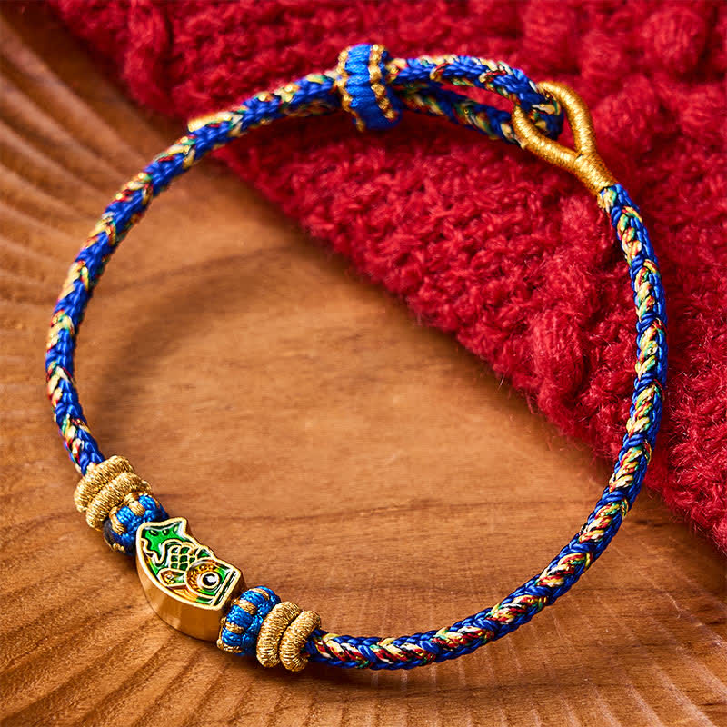 Buddha Stones Pulsera de cuerda tejida a mano con diseño de pez koi. - Azul (circunferencia de la muñeca: 15-18 cm) - image 15