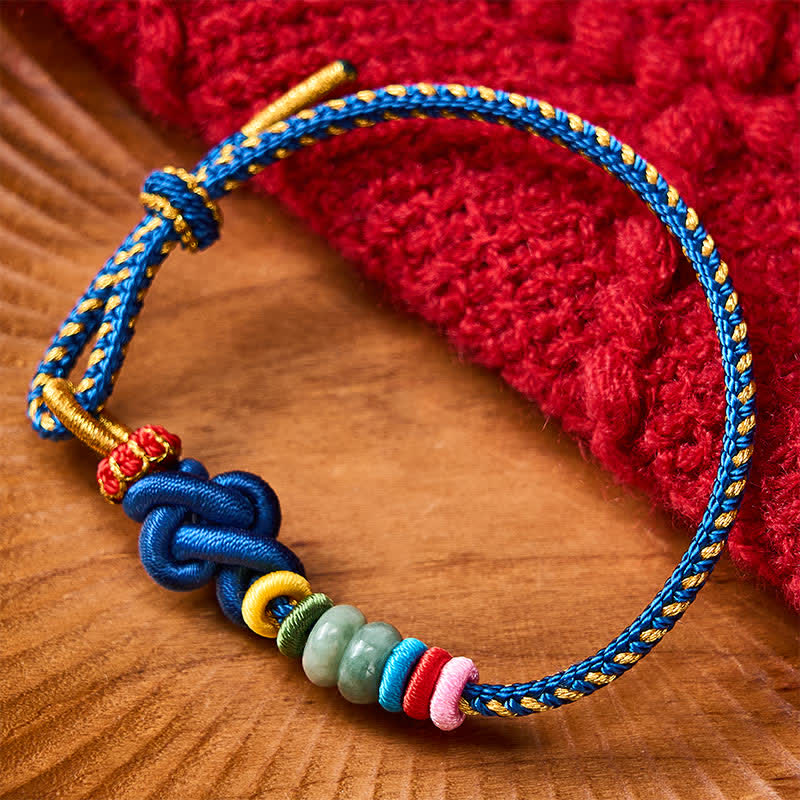 Buddha Stones Pulsera de hilo de jade con nudos chinos tejida a mano para la buena suerte - Azul (circunferencia de la muñeca: 15-18 cm) - image 9