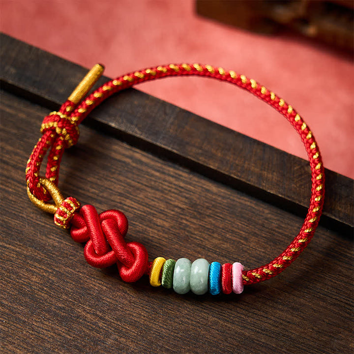 Buddha Stones Pulsera de hilo de jade con nudos chinos tejida a mano para la buena suerte - image 1