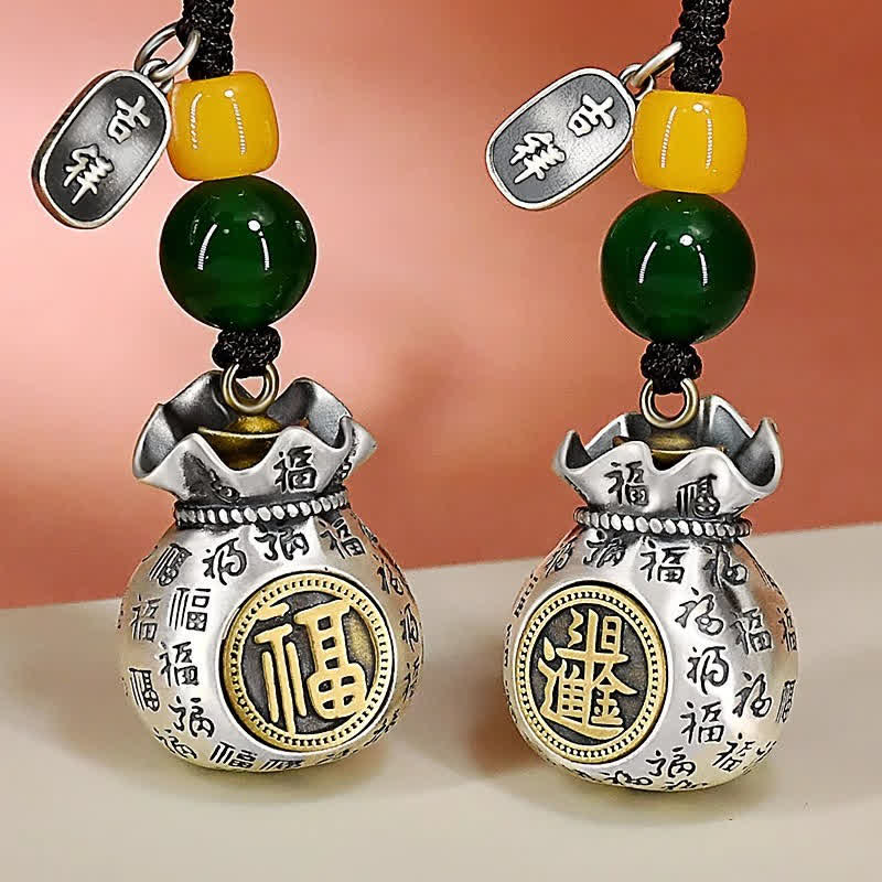Buddha Stones Llaveros de la fortuna con la bendición del personaje Fu de cobre - image 9
