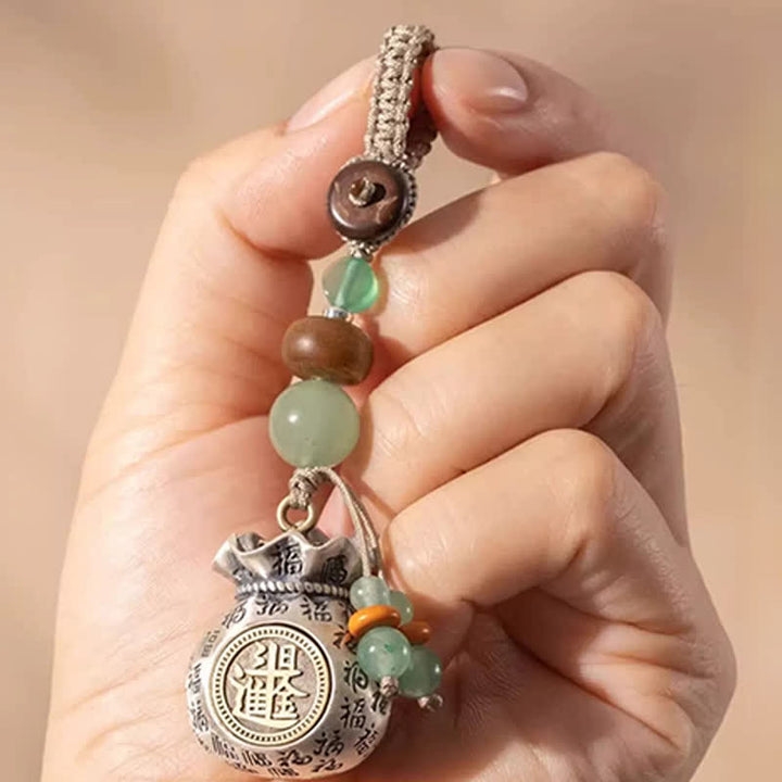Buddha Stones Llaveros con cuentas y bolsa de bendiciones tejida a mano con el personaje de Copper Fu - image 9