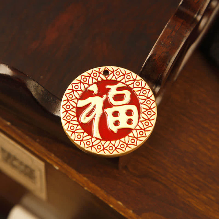 Buddha Stones Llaveros con borla de bendición de personaje Fu, de latón tejido a mano con cuerda roja. - image 11
