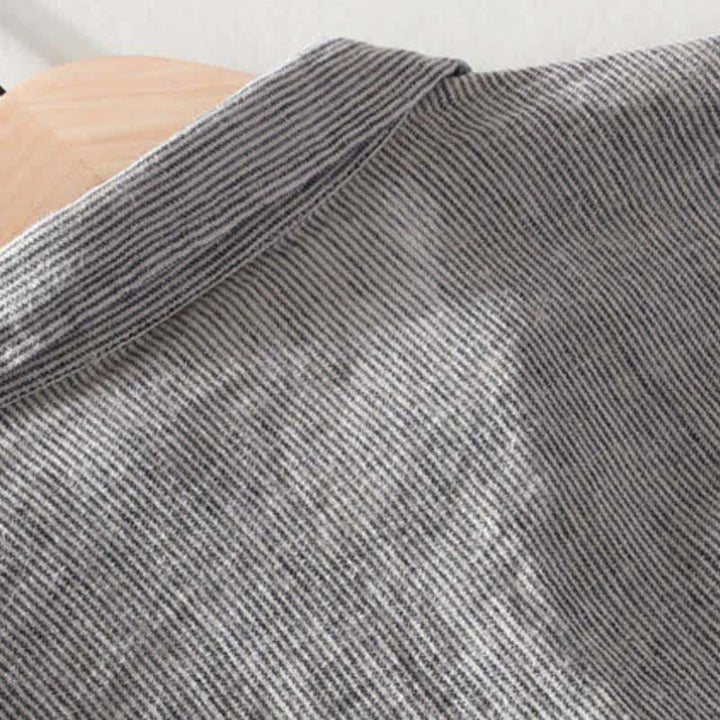Buddha Stones Camisas de manga corta de lino para hombre, estilo casual de verano, con rayas lisas y bolsillo de parche. - image 11