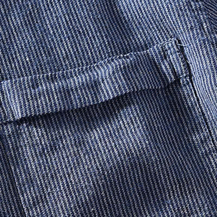 Buddha Stones Camisas de manga corta de lino para hombre, estilo casual de verano, con rayas lisas y bolsillo de parche. - image 2