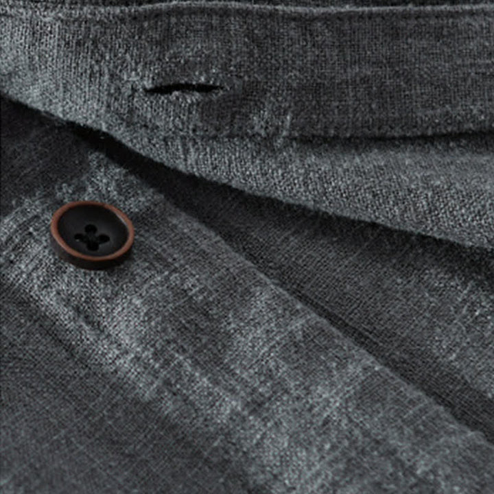 Buddha Stones Camisas de manga larga para hombre de ramio liso con cuello mandarín, estilo casual de primavera y bolsillo. - image 18