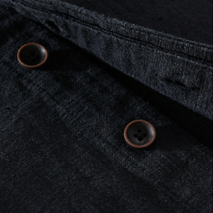 Buddha Stones Camisas de manga larga para hombre de ramio liso con cuello mandarín, estilo casual de primavera y bolsillo. - image 11