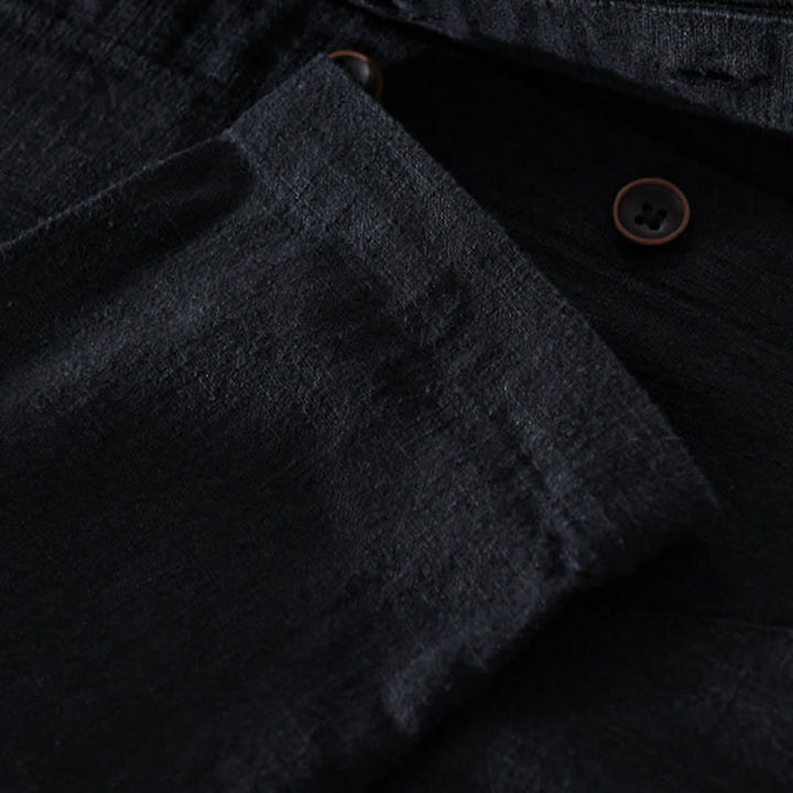 Buddha Stones Camisas de manga larga para hombre de ramio liso con cuello mandarín, estilo casual de primavera y bolsillo. - image 13