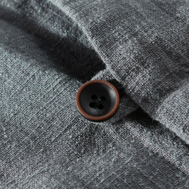 Buddha Stones Camisas de manga larga para hombre de ramio liso con cuello mandarín, estilo casual de primavera y bolsillo. - image 19
