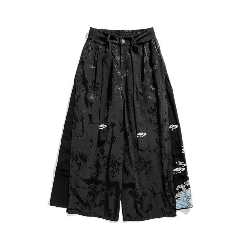 Buddha Stones Pantalones cortos de pierna ancha para hombre con cordón ajustable y bordado abstracto, estilo Tang, ideales para primavera y verano. - image 7