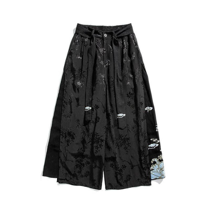 Buddha Stones Pantalones cortos de pierna ancha para hombre con cordón ajustable y bordado abstracto, estilo Tang, ideales para primavera y verano. - image 7