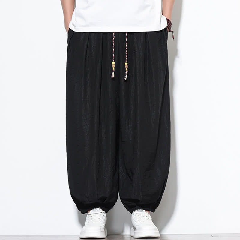 Buddha Stones Pantalones cortos holgados de estilo bohemio con cordón ajustable para hombre, estilo harem, con bolsillo. - Negro - US/UK/AU46, EU56 (5XL) - image 9