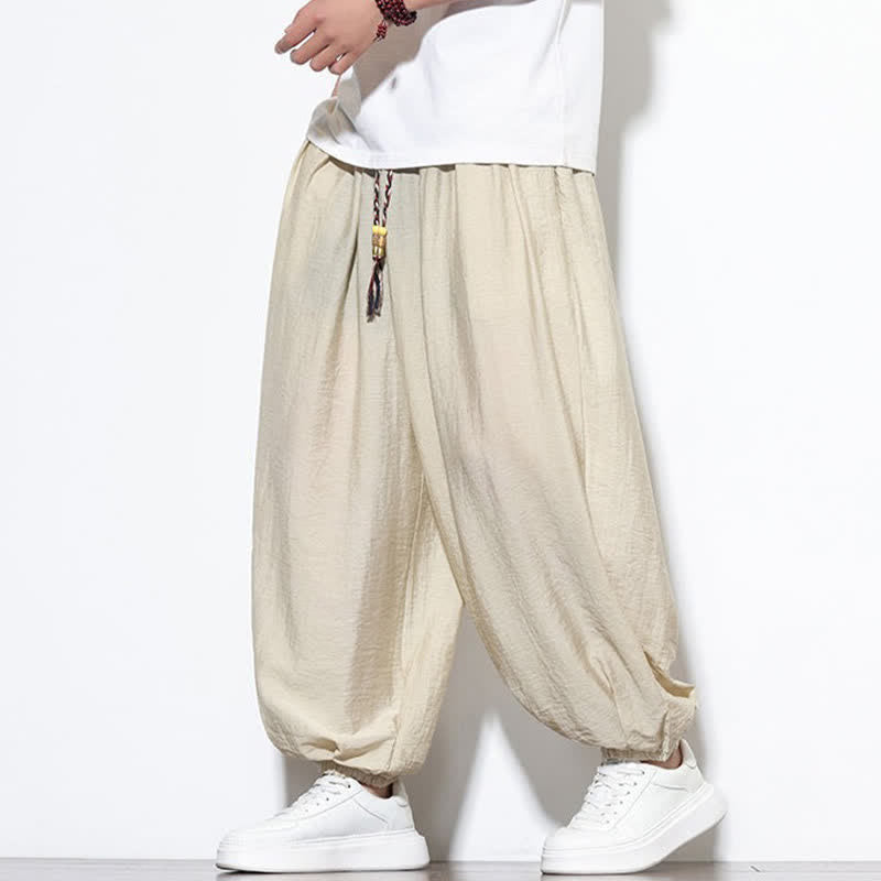 Buddha Stones Pantalones cortos holgados de estilo bohemio con cordón ajustable para hombre, estilo harem, con bolsillo. - Beige - US/UK/AU46, EU56 (5XL) - image 0