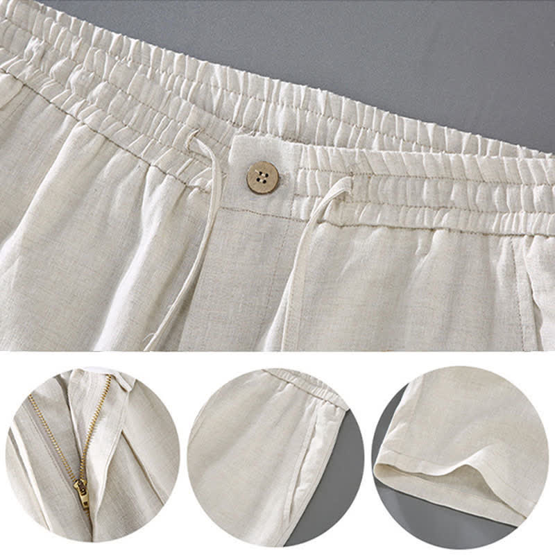 Buddha Stones Conjunto de 2 piezas de ropa de meditación estilo Tang de verano, camisa de lino de manga corta con cuello mandarín y botones, para hombre, con bolsillo. - image 3