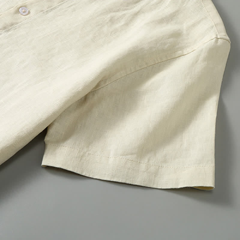 Buddha Stones Conjunto de 2 piezas de ropa de meditación estilo Tang de verano, camisa de lino de manga corta con cuello mandarín y botones, para hombre, con bolsillo. - image 14